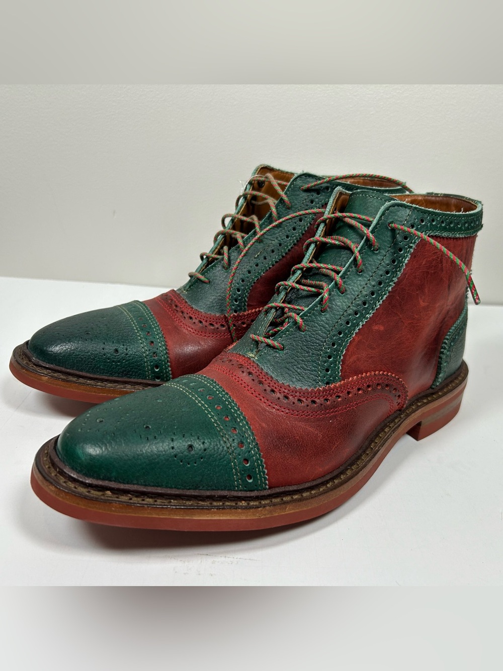 RARE Allen Edmonds Claus Mok Dress Boots 4695  Red Green Cap Toe Oxford Leather